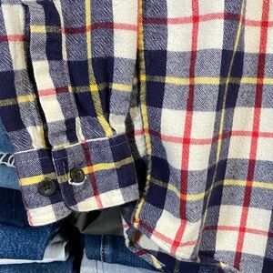 L.L.Bean Flannel Shirt Navy Yellow Red Plaid 100% Cotton M Regular